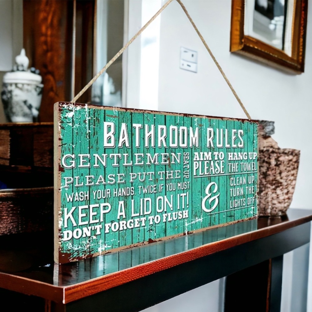 Farmhouse Bathroom Rules Wooden Sign NWT
